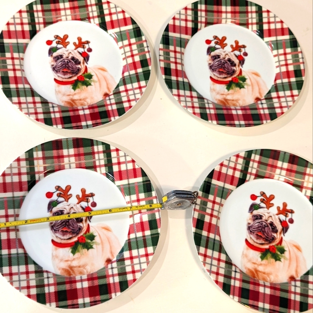 Set of 4 PUG CHRISTMAS PLATES $40